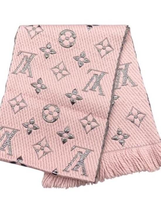 Louis Vuitton Muffler Echarpe Logomania Shine Wool Silk Monogram Rose Scarf - Picture 2 of 9